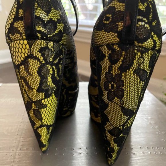 New ALDO OLMOS black lace and neon yellow 6.5/37 - Picture 5 of 10